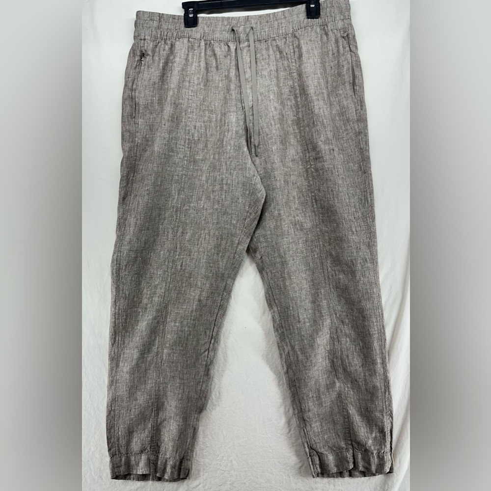 ATHLETA Retreat High Rise Linen Ankle Pant Tapered Beige Oatmeal Size XL